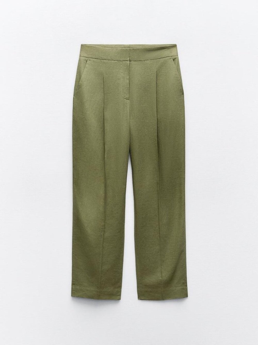 Zara Linen Blend Straight Olive Pants XS